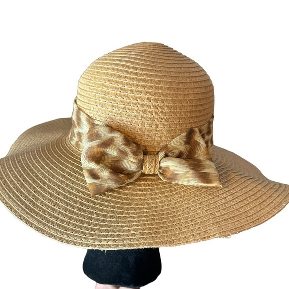 Alessia Bianchi Brown Animal Print Wide Brim Sun Hat Women's One Size - Picture 1 of 10